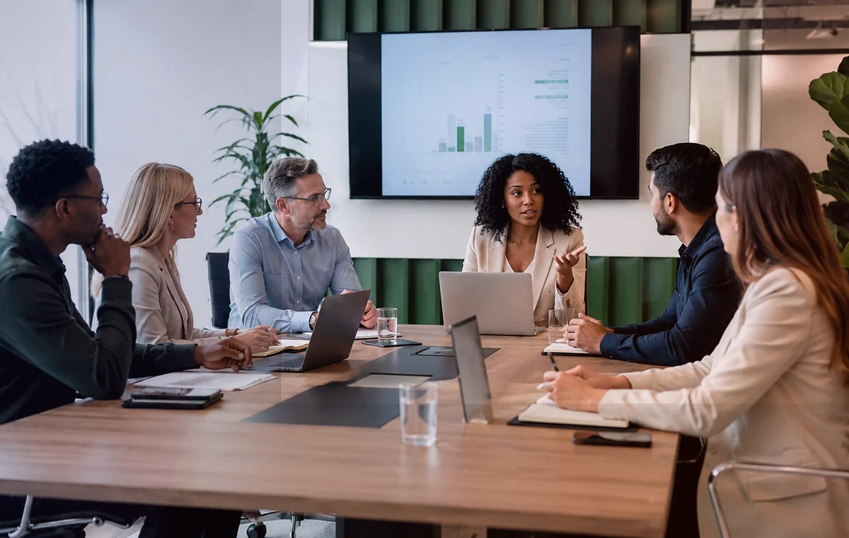 Professionals discussing congress venue requirements